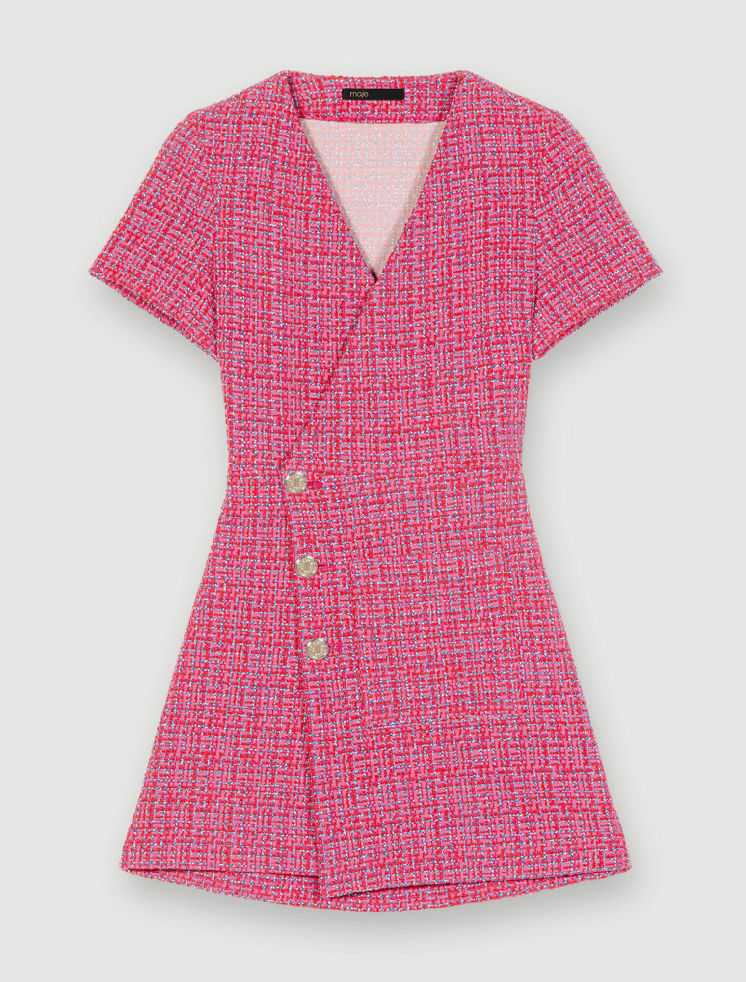 Abito corto in tweed con schiena