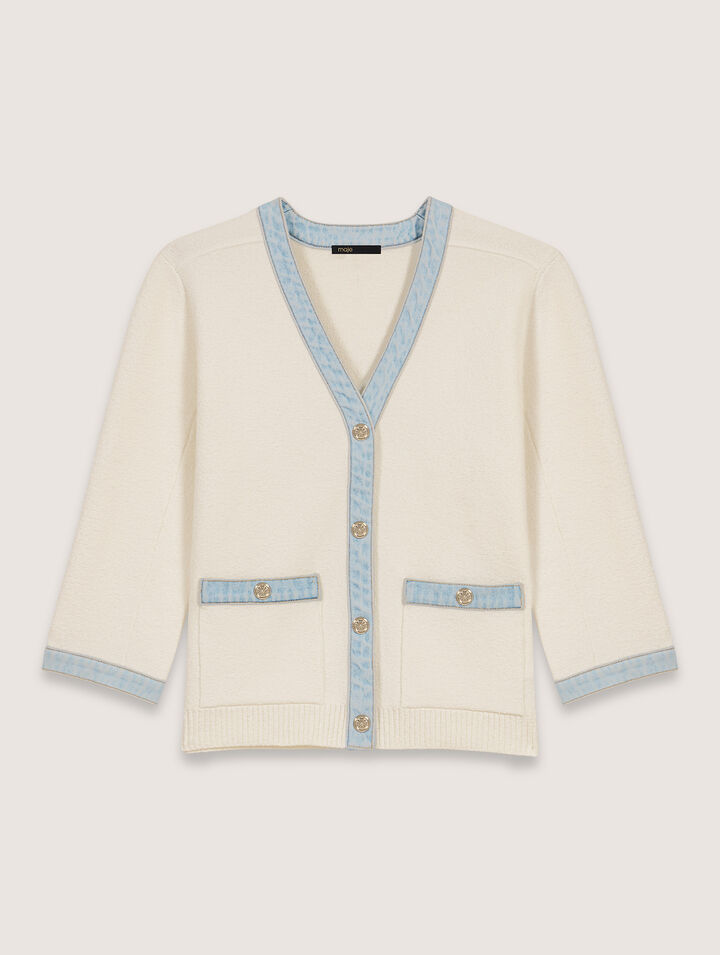 Cardigan lungo con dettagli denim
