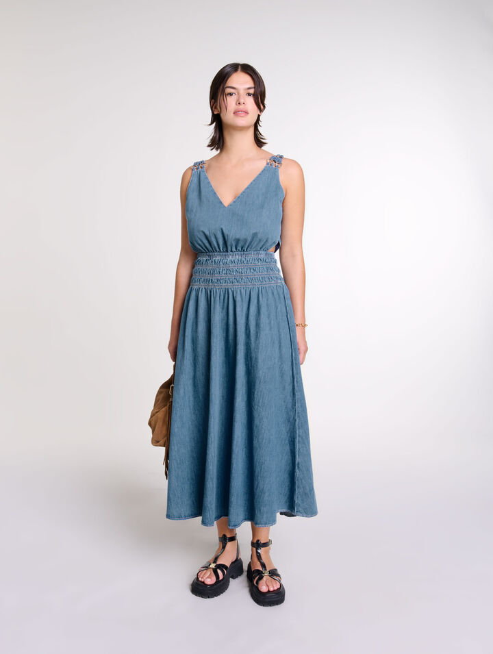 Abito lungo traforato in denim