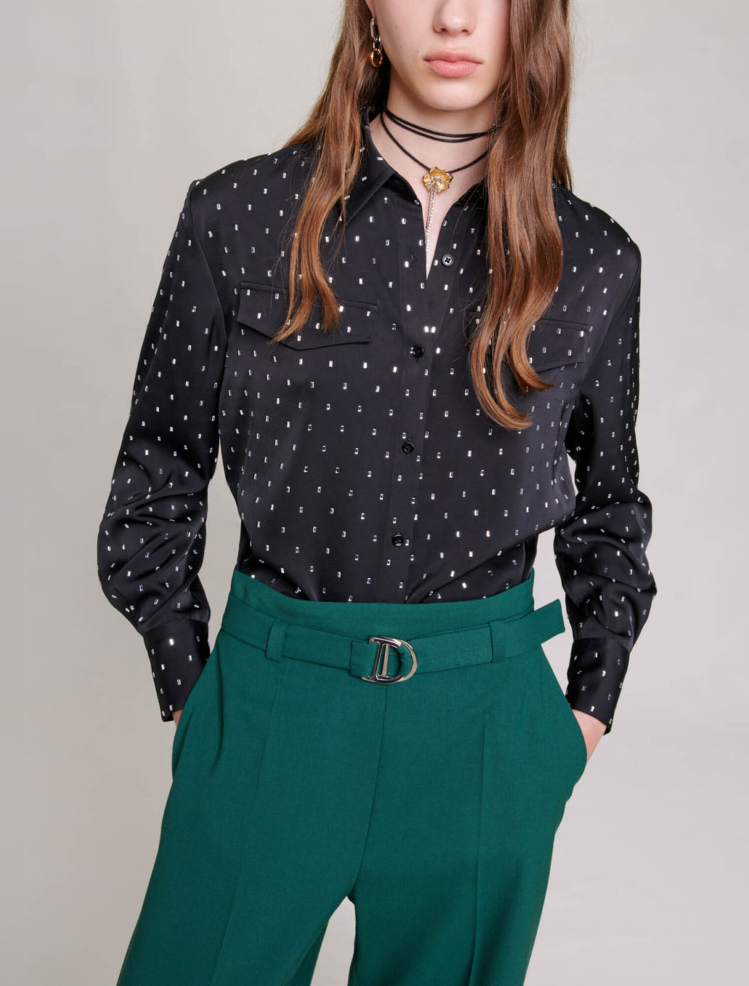 Camicia satinata con strass
