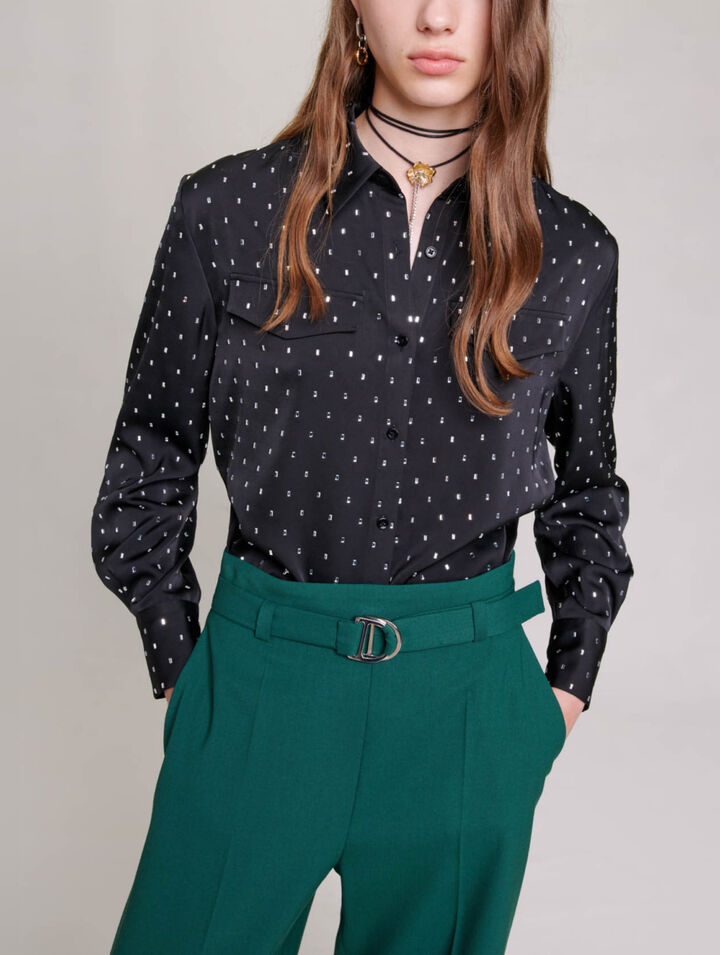 Camicia satinata con strass