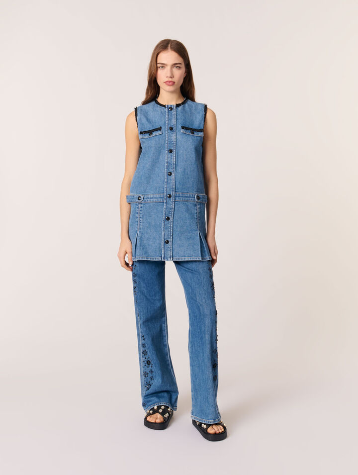 Abito denim e passamanerie ricamate