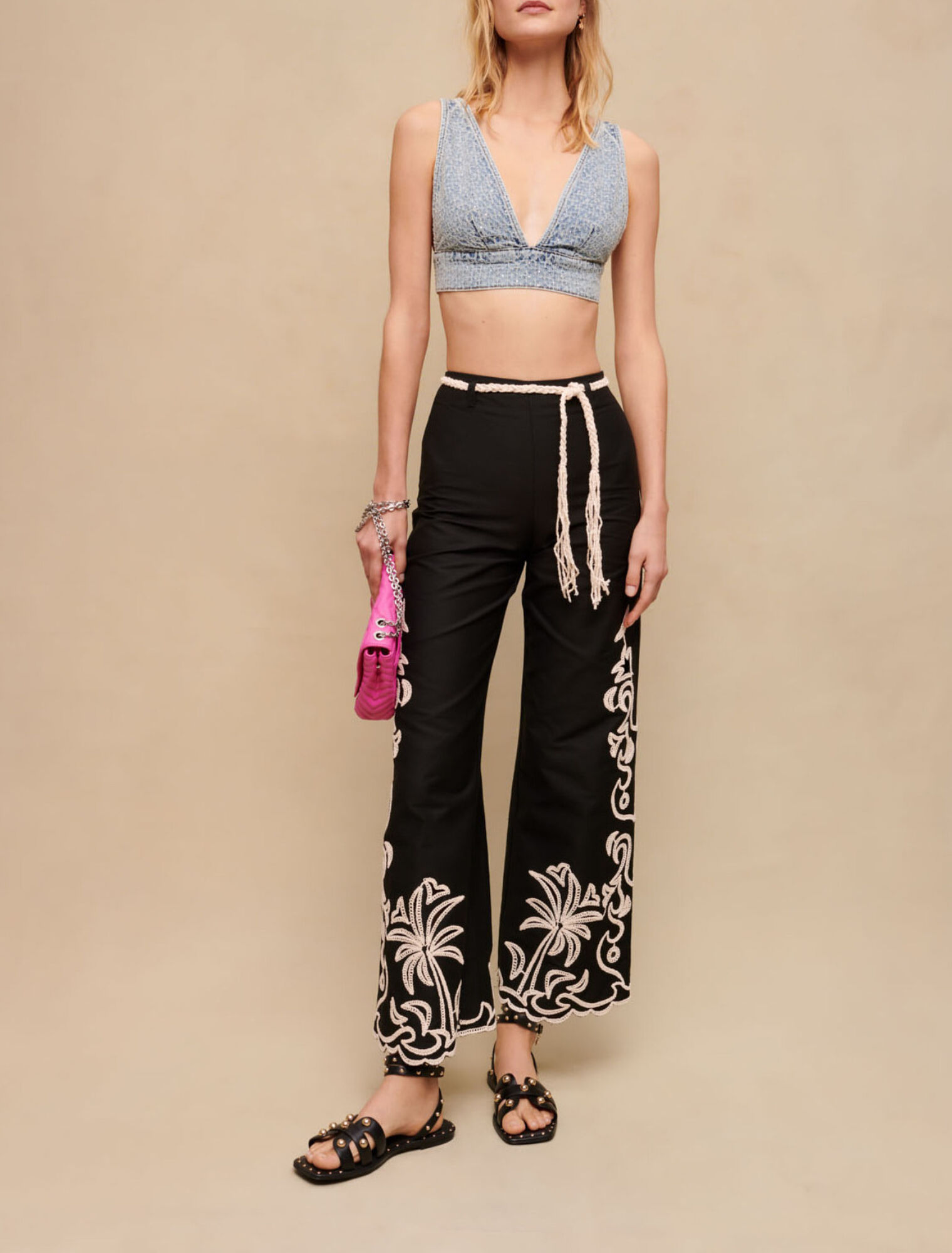 Brassière in denim con strass