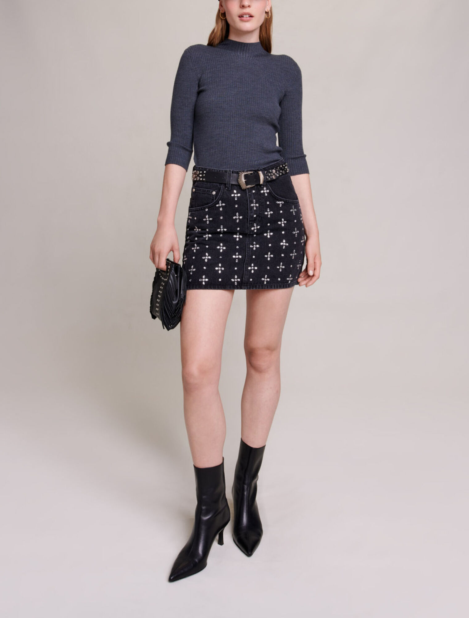 Gonna corta in denim con strass