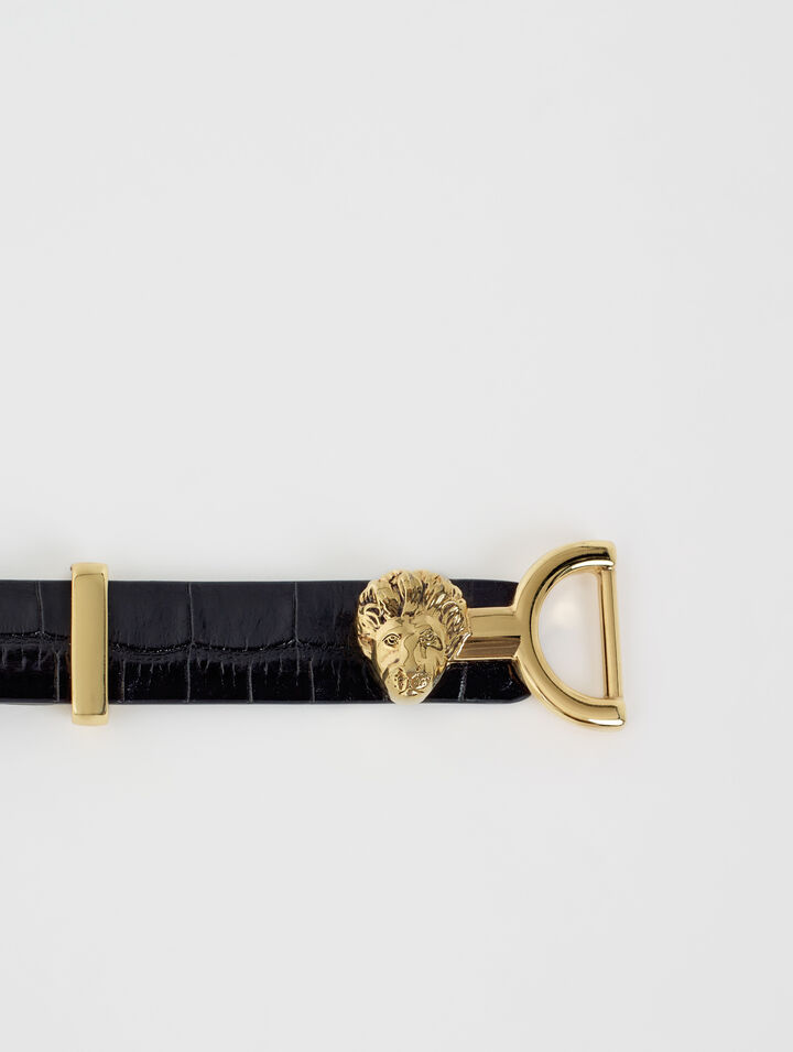 Cintura fine in pelle fibbia leone