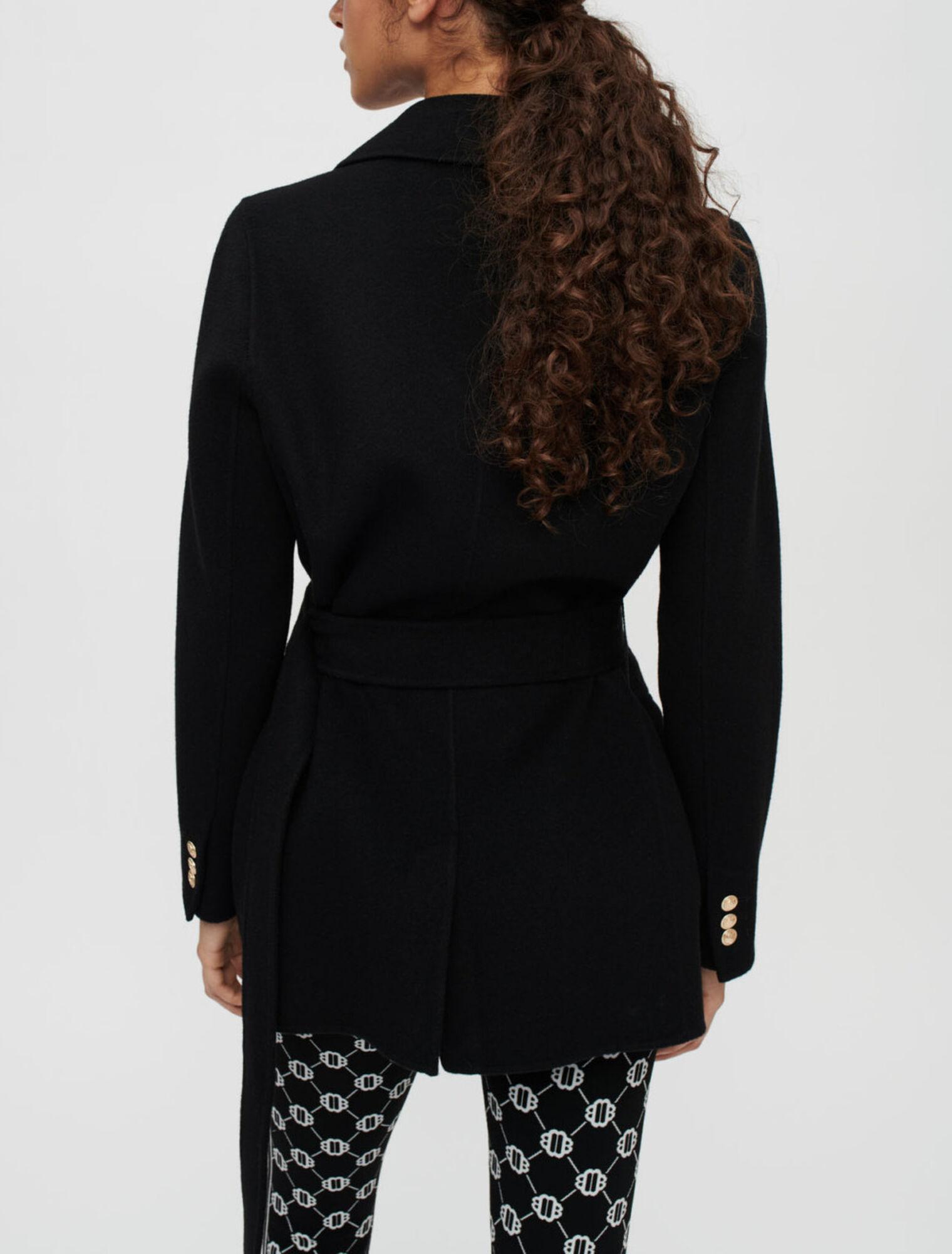 Cappotto double face nero con cintura