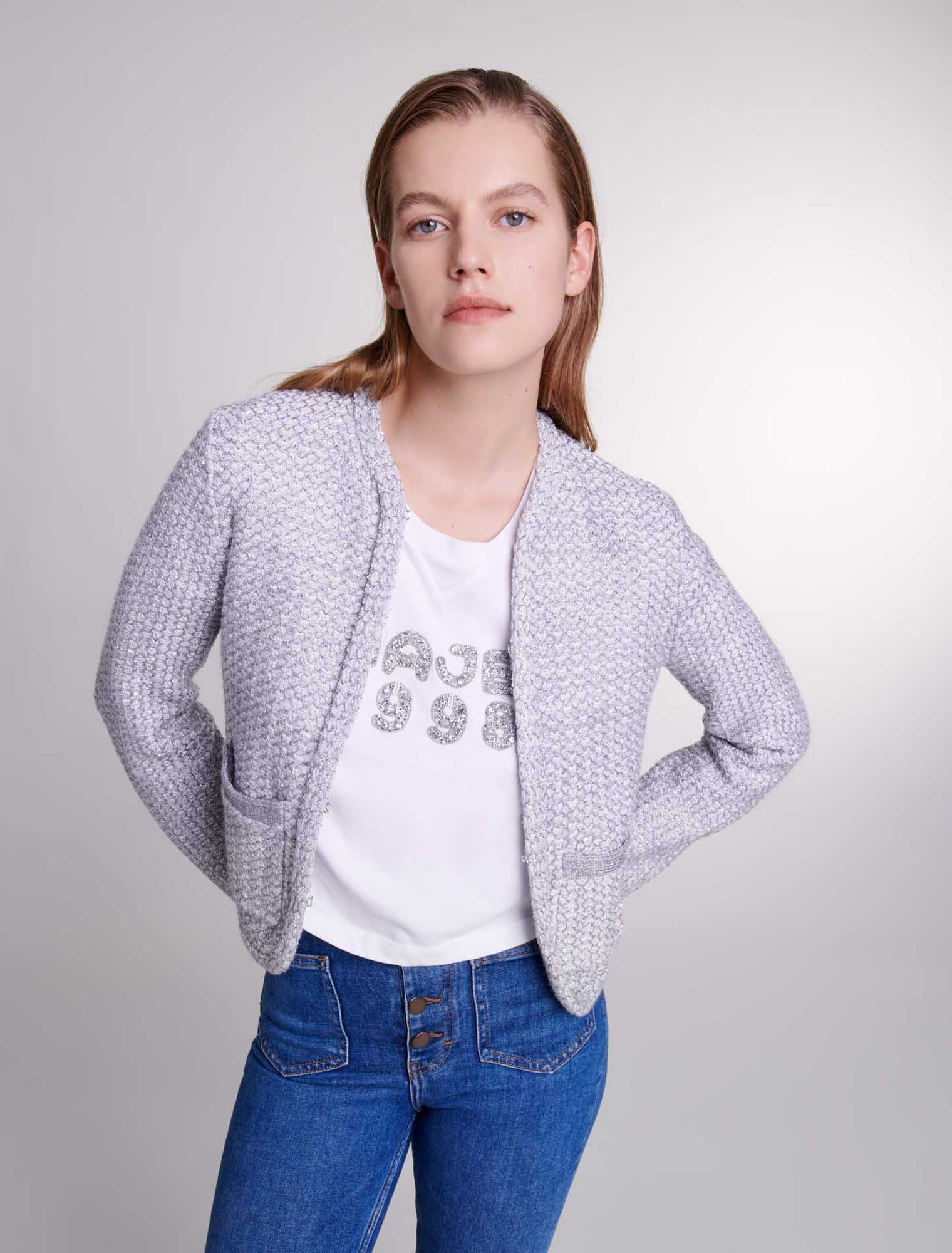 Cardigan in maglia effetto tweed