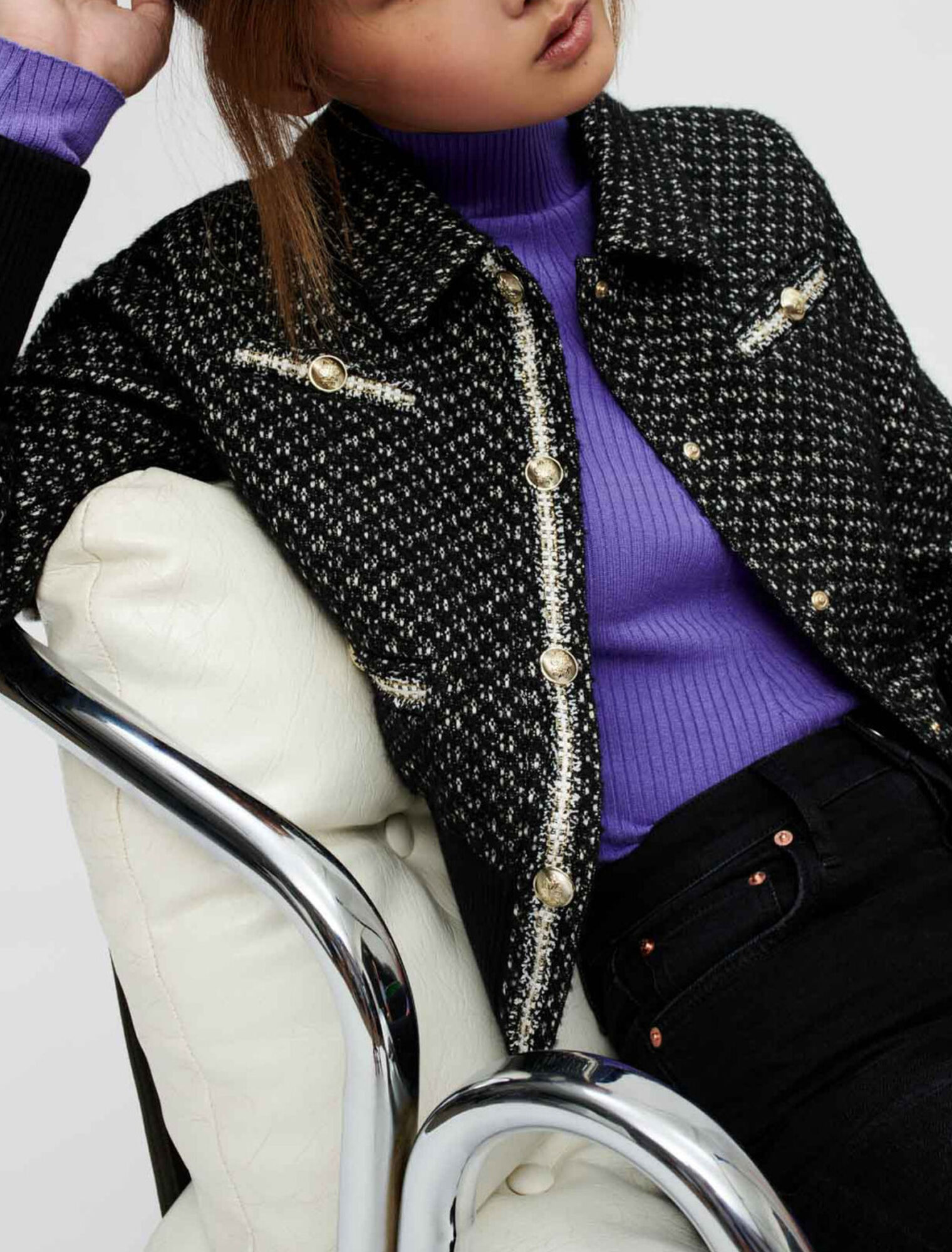 Giubbotto in tweed stretto in fondo