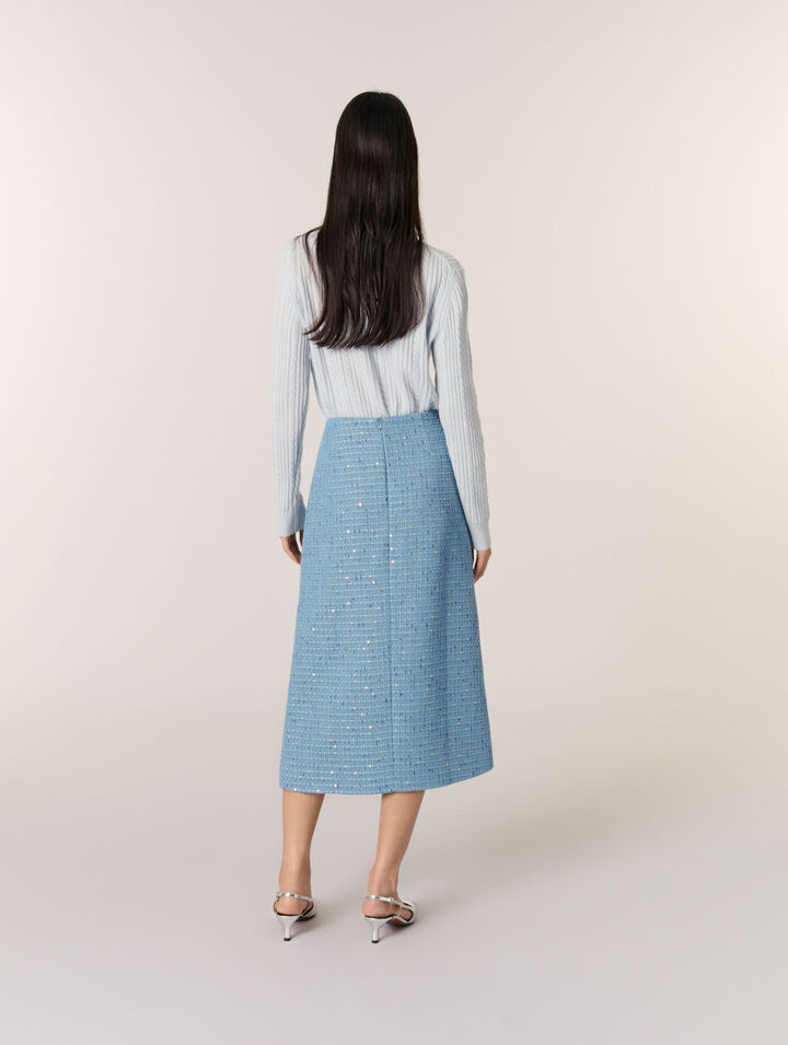 Gonna midi in tweed con paillettes