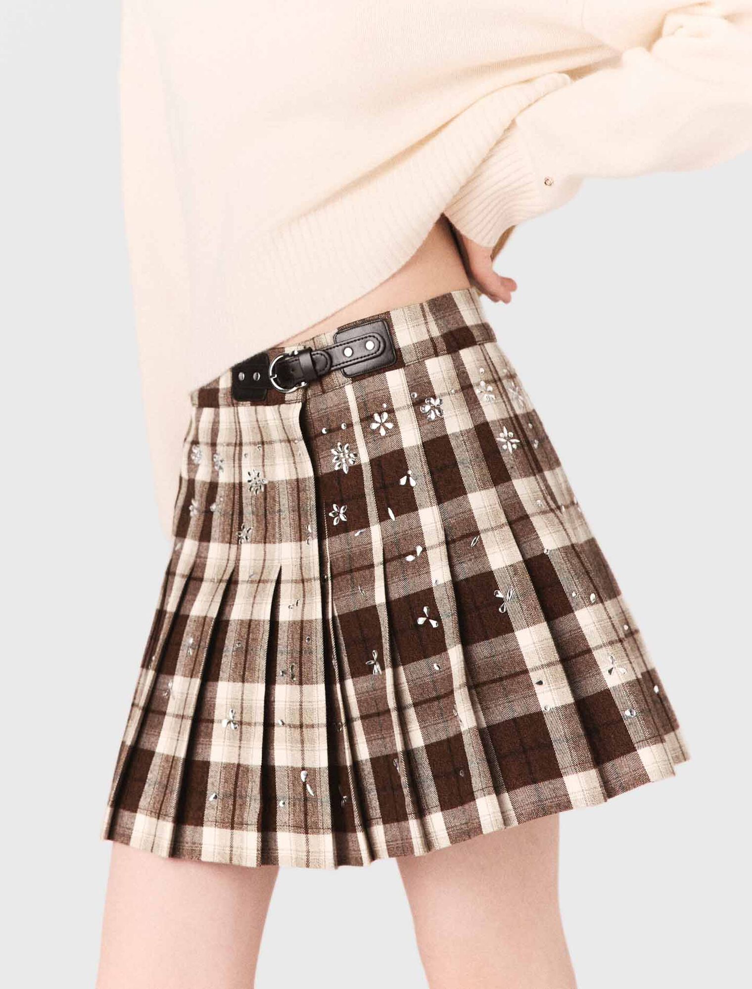 Gonna kilt a quadri con strass