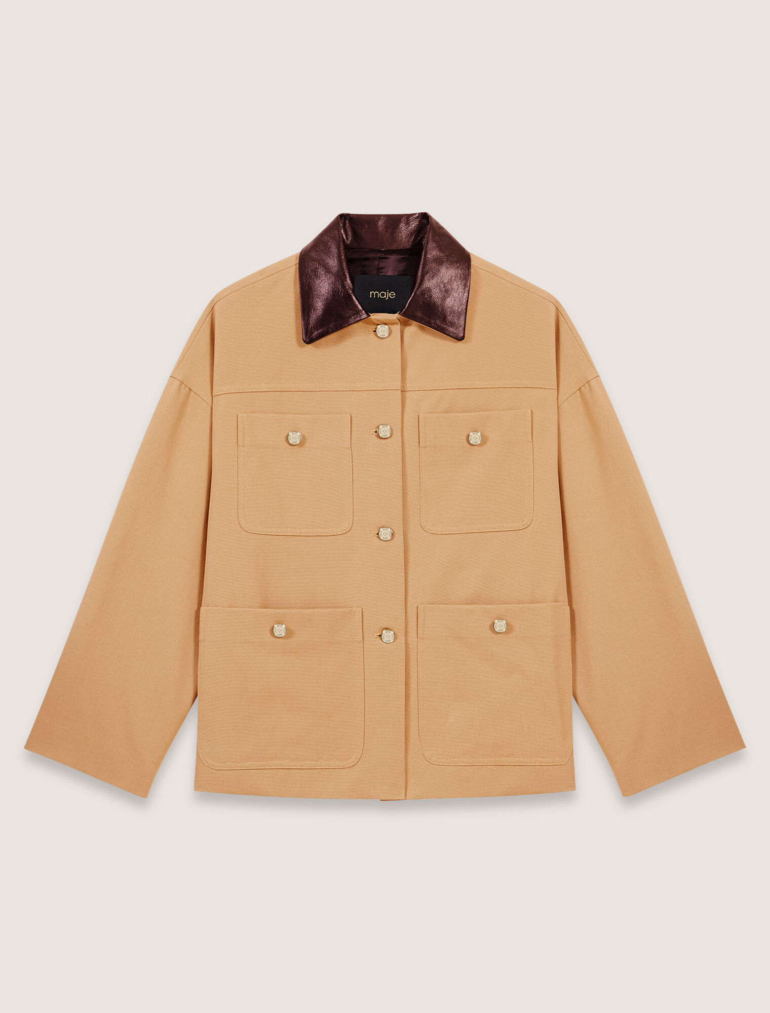Cappotto in cotone collo in pelle