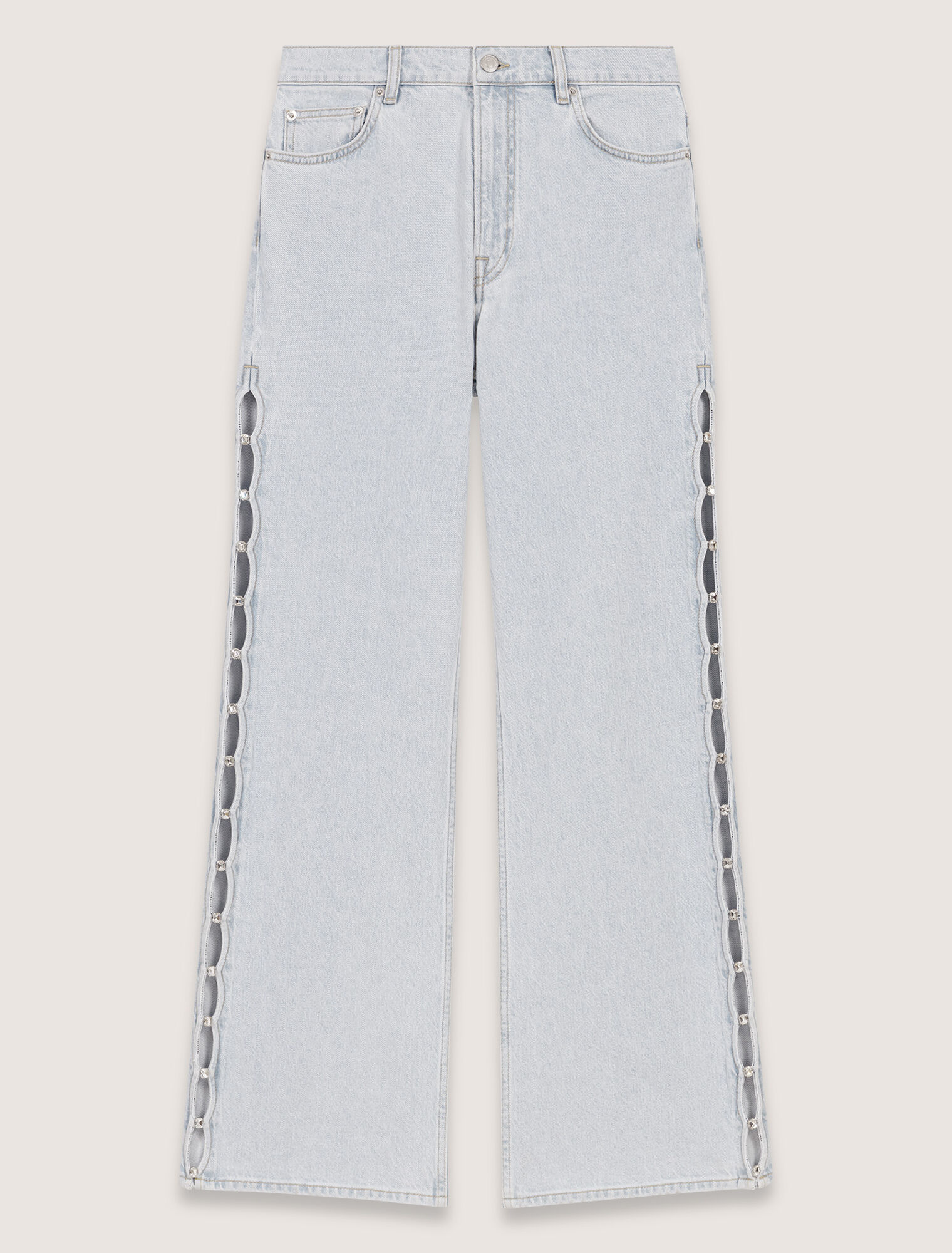 Jeans larghi con cut-out e strass