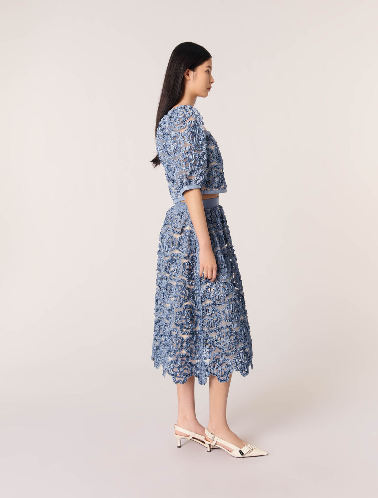 Gonna lunga organza motivo floreale