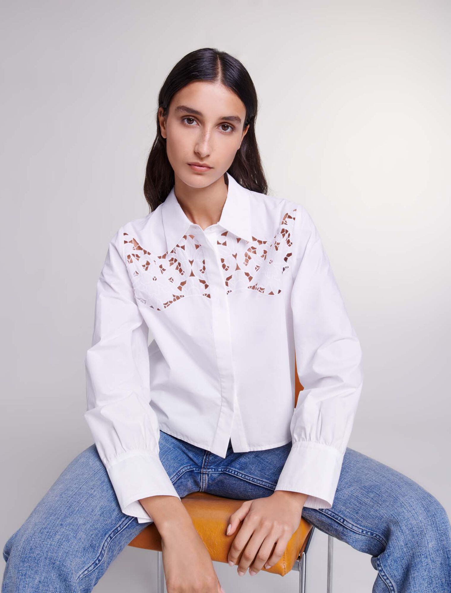 Camicia traforata in cotone