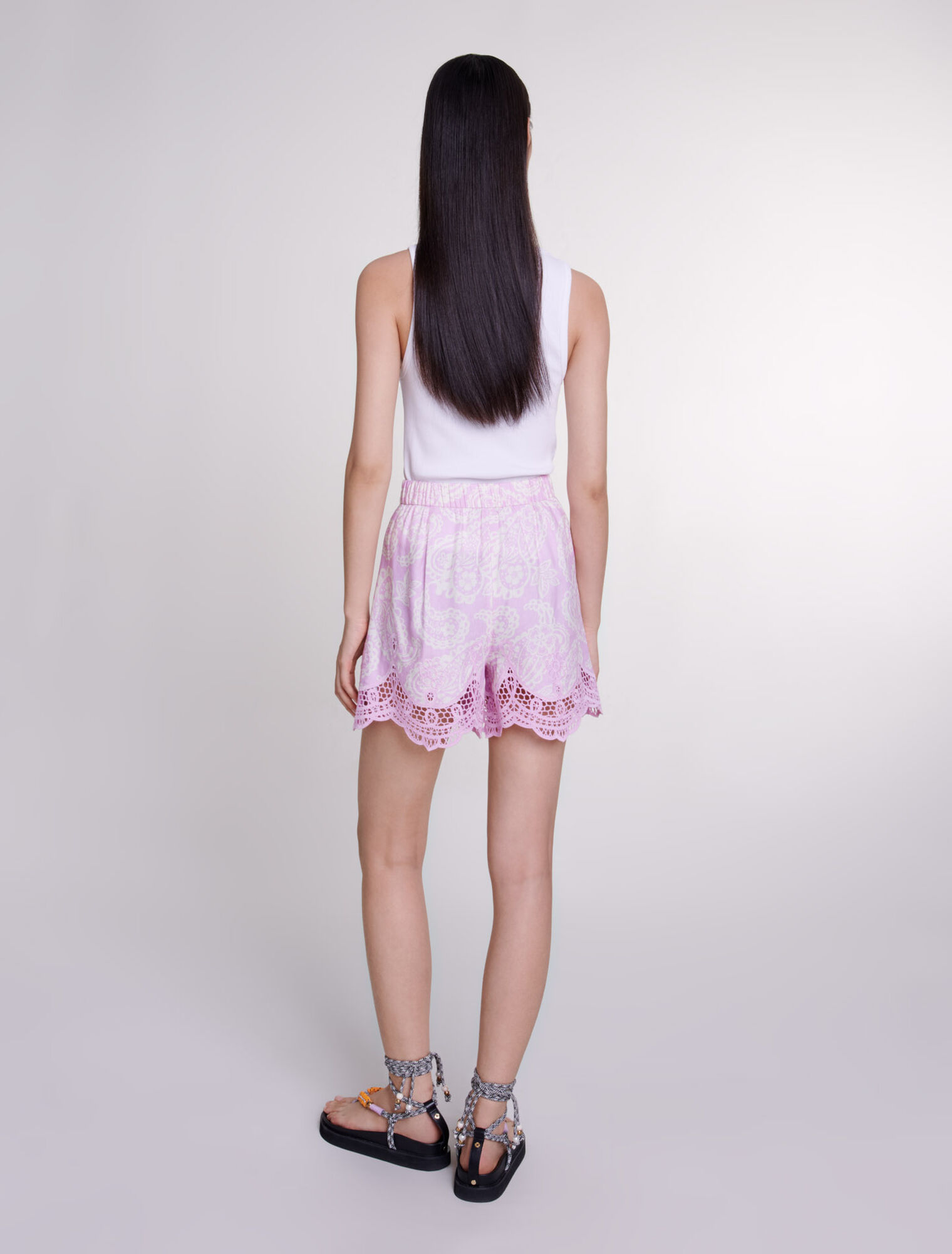Shorts con stampa in lino