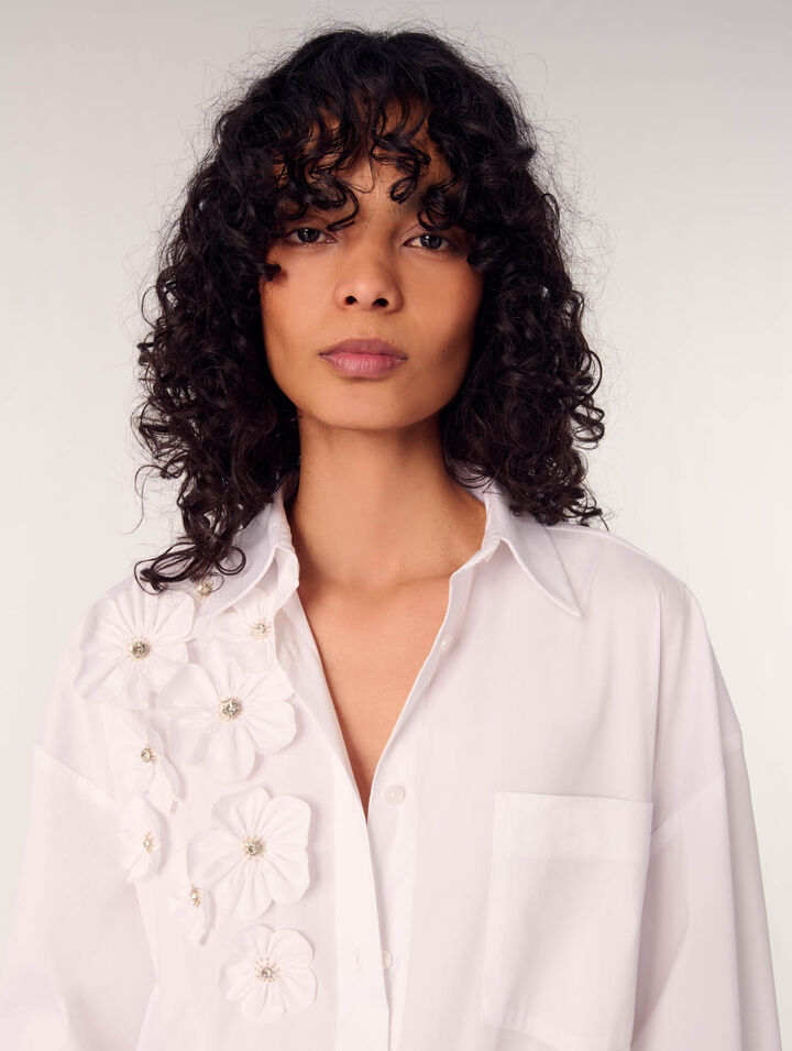 Camicia lunga ricamata a fiori