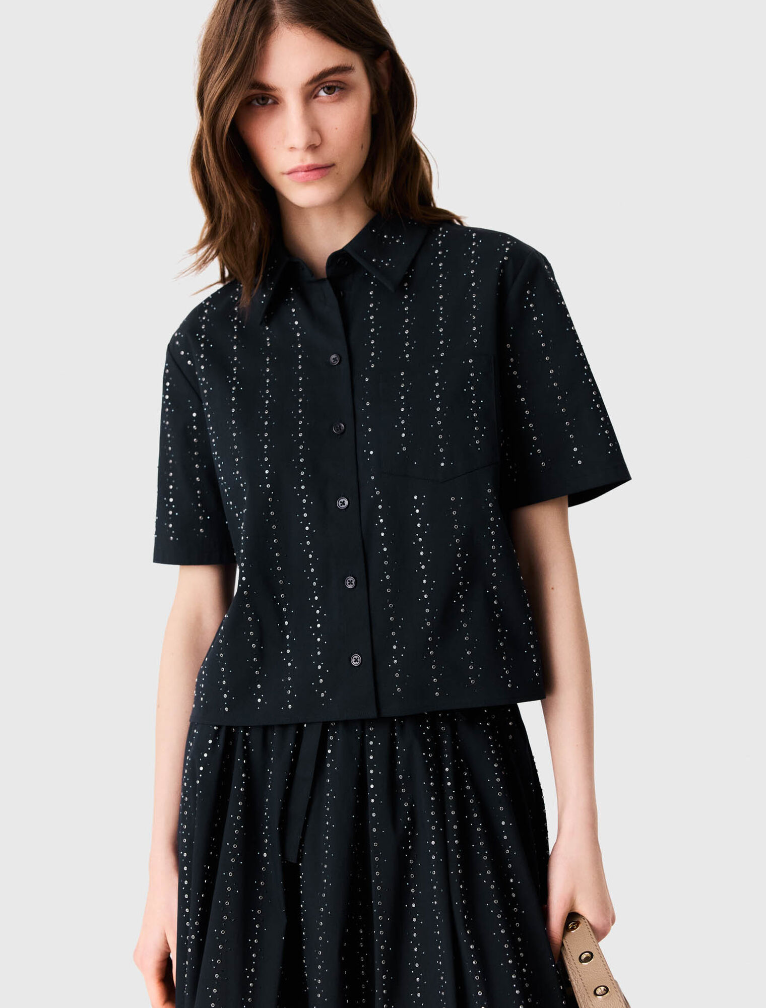 Camicia corta in cotone con strass