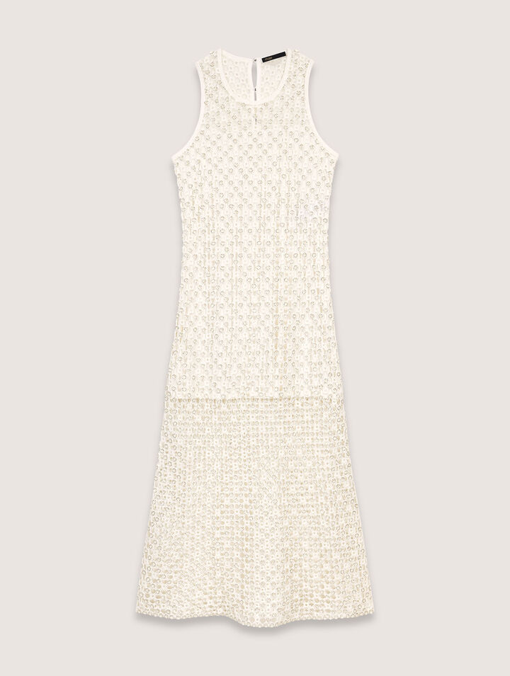 Abito lungo in crochet con perline