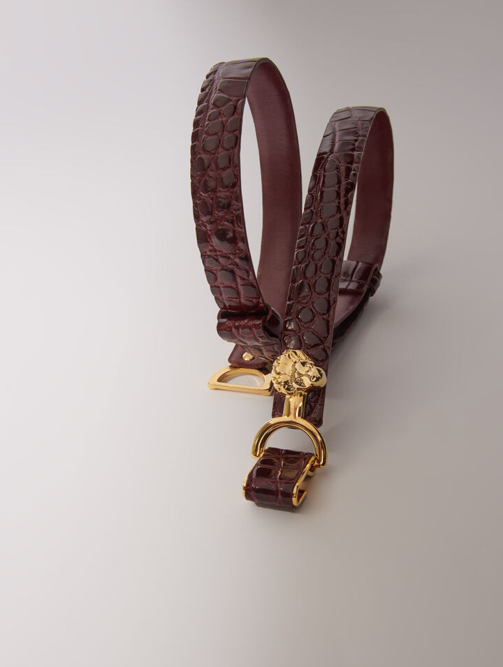 Cintura fine in pelle fibbia leone