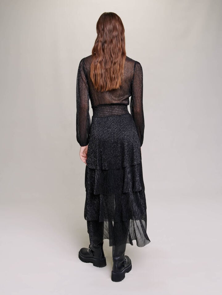 Abito a volant lam&eacute; elasticizzato pliss&eacute;