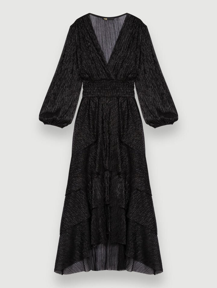 Abito a volant lam&eacute; elasticizzato pliss&eacute;