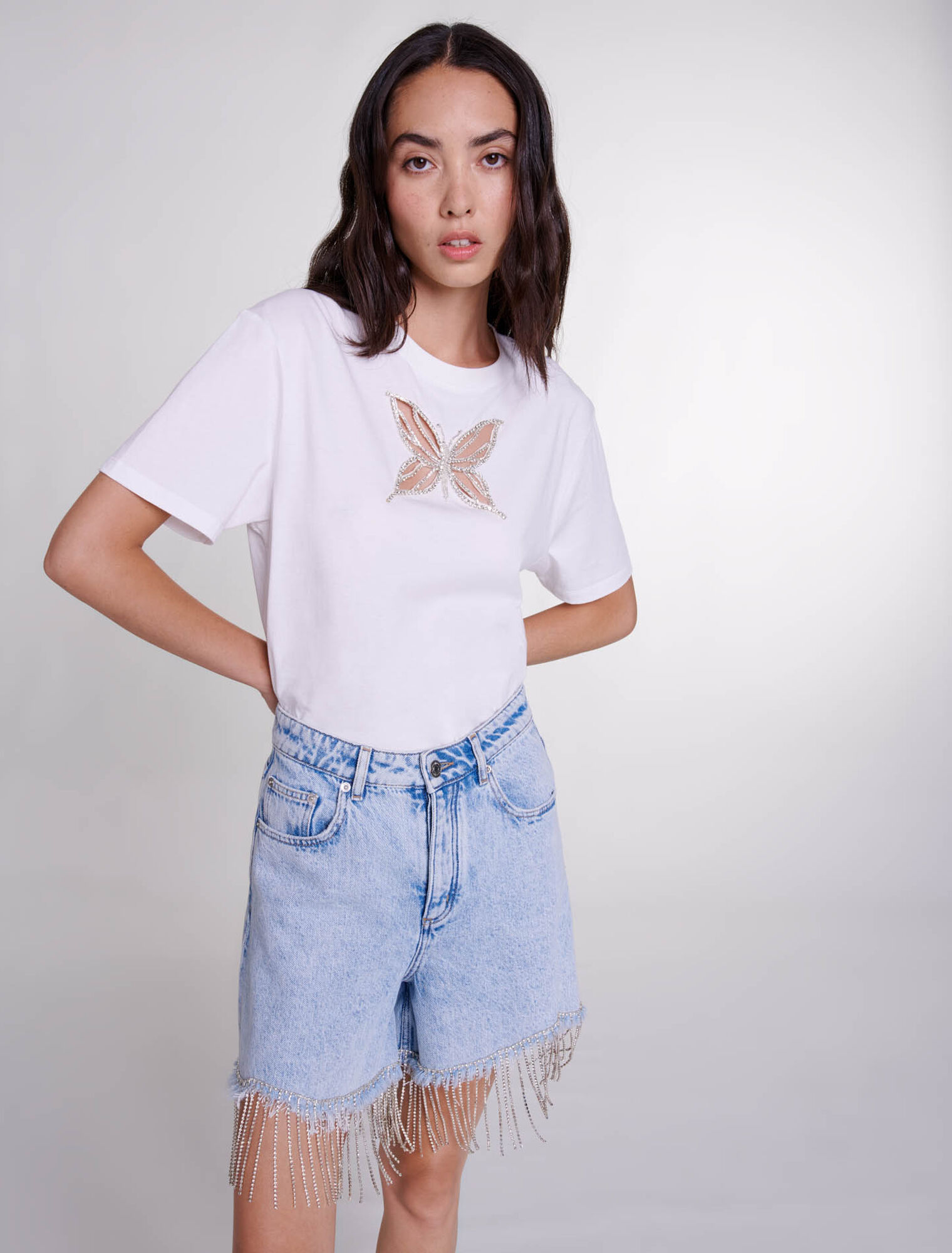 Shorts in denim con strass