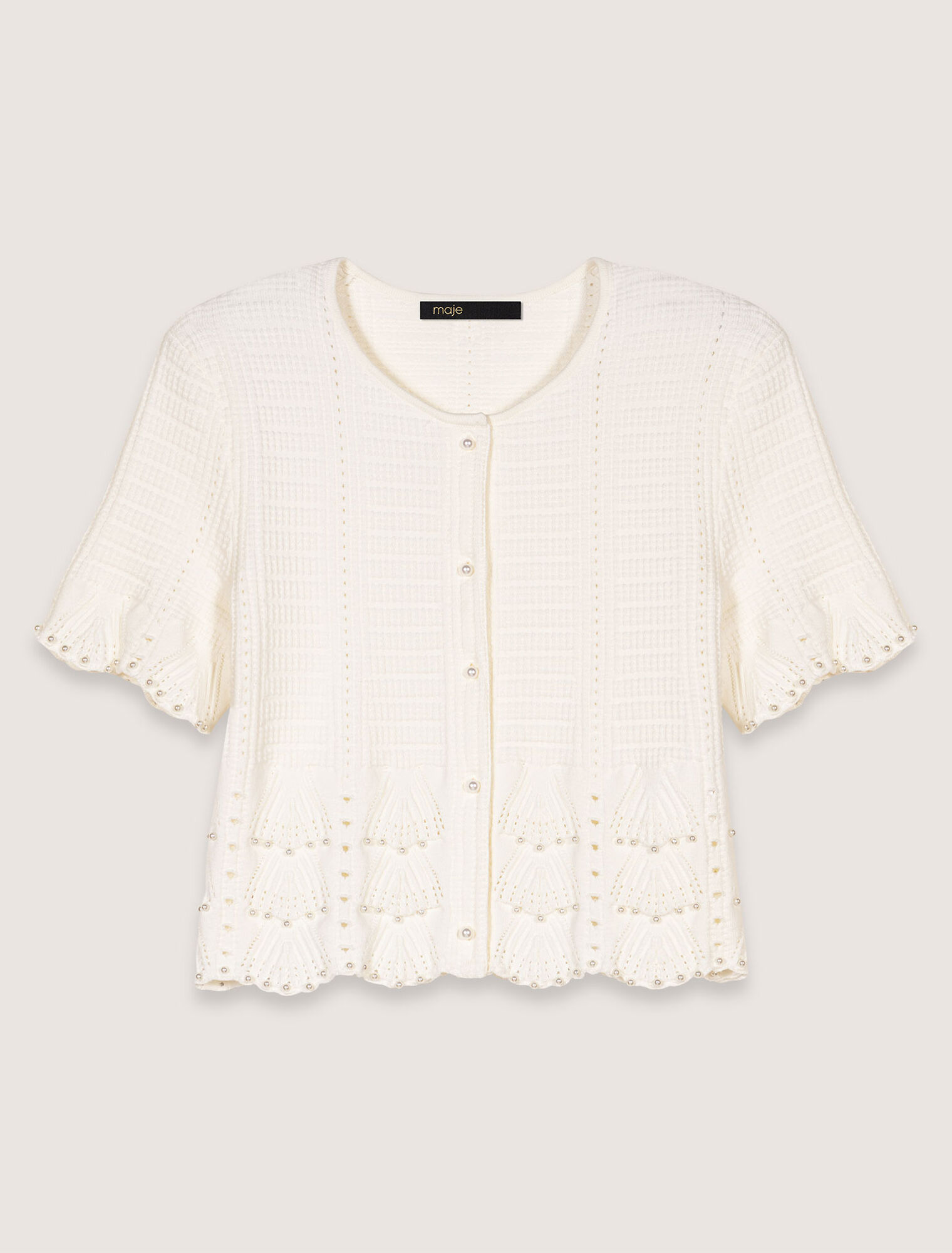 Cardigan maglia pointelle con perle