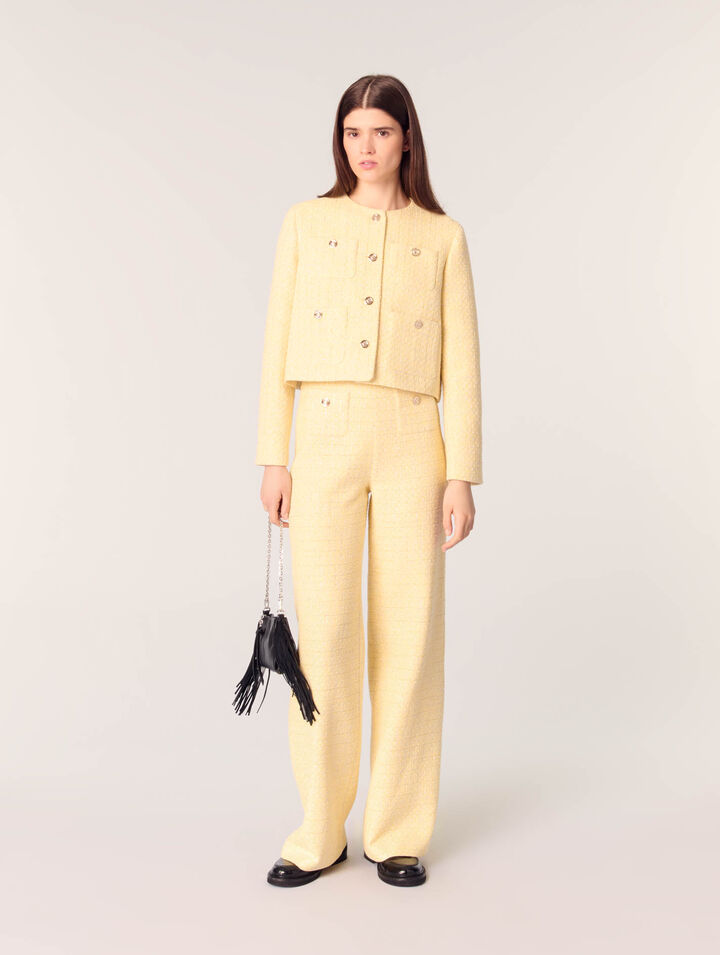 Pantaloni dritti in tweed e lurex