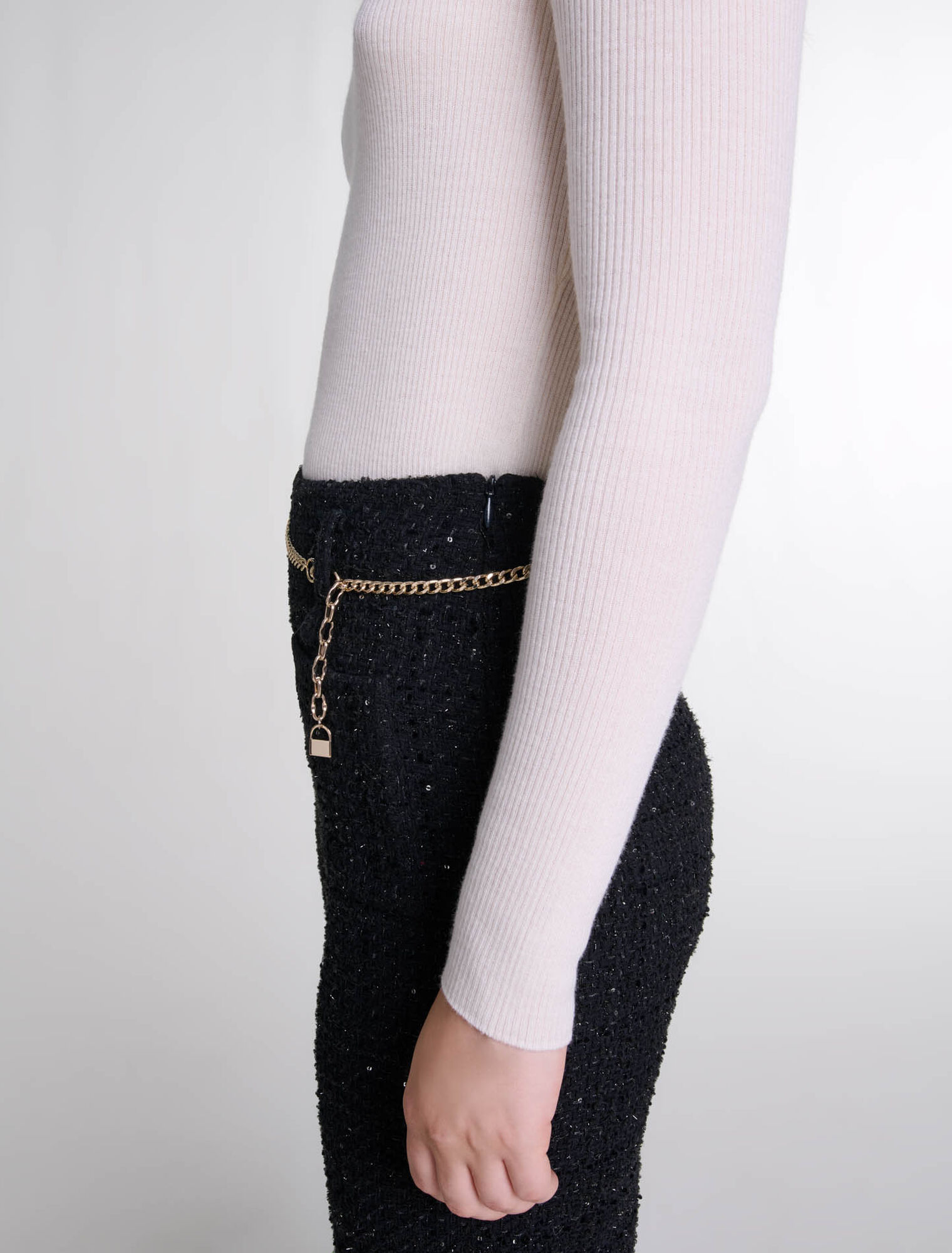 Pantaloni in tweed e paillettes