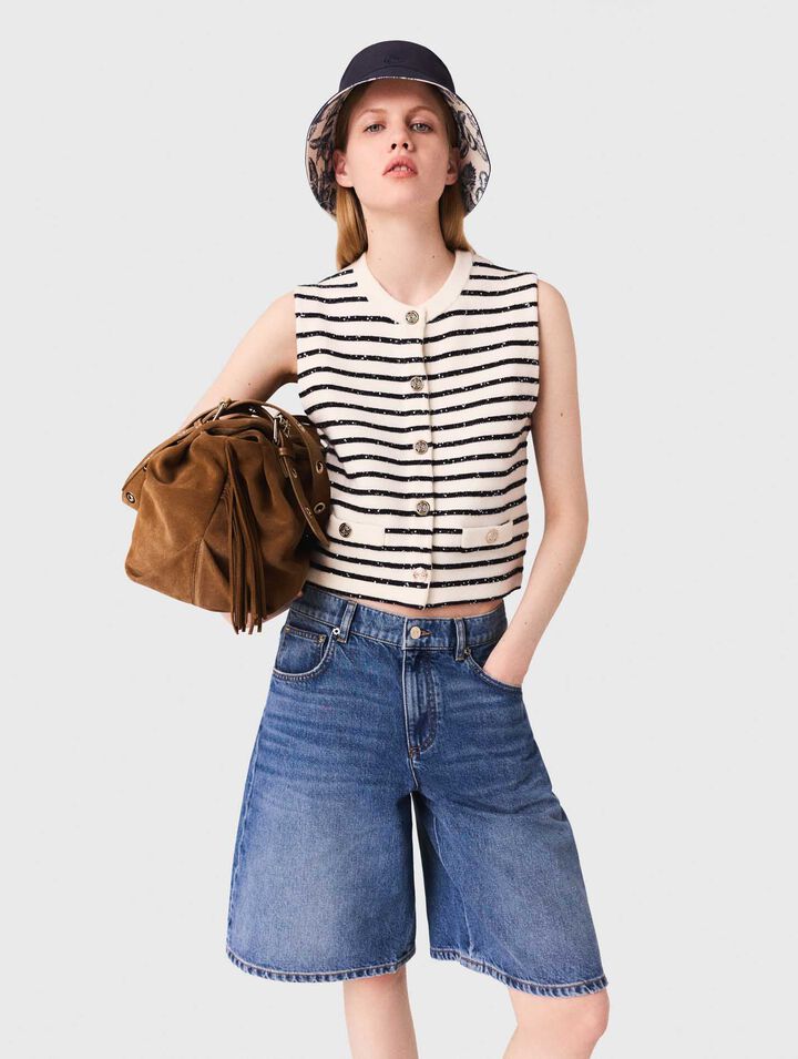 Top a righe in misto lana