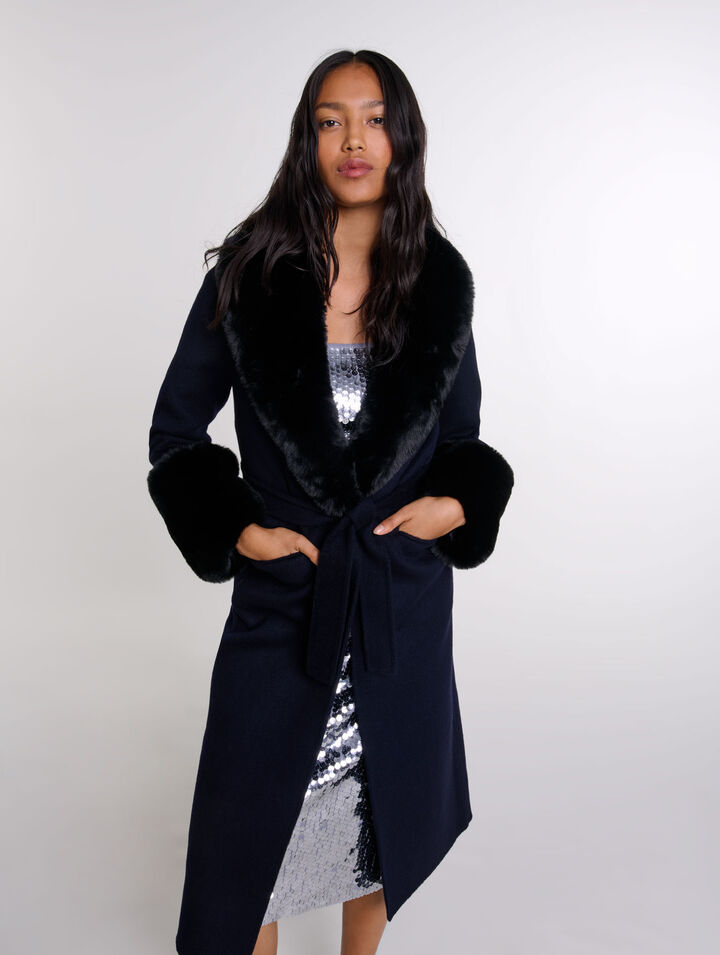 Cappotto double-face con finta pelliccia