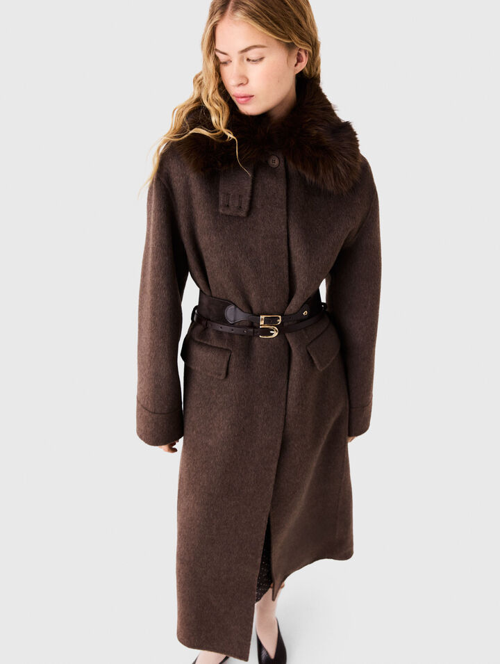 Cappotto lungo collo ecopelliccia