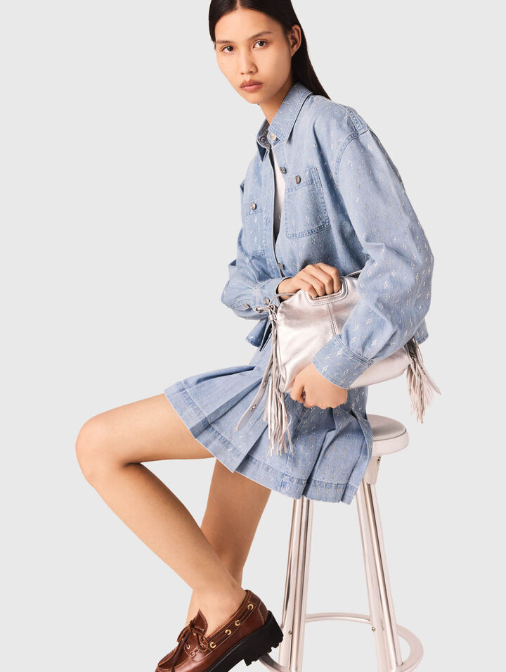 Camicia corta in jeans glitterata