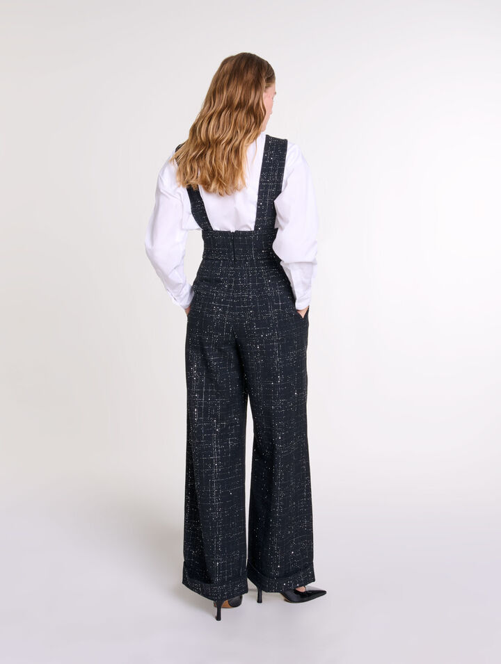 Pantaloni larghi bretelle in tweed