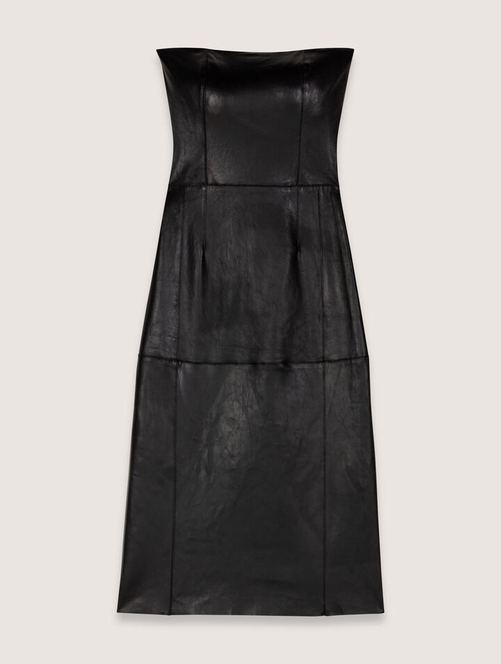 Abito midi bustier in pelle stretch