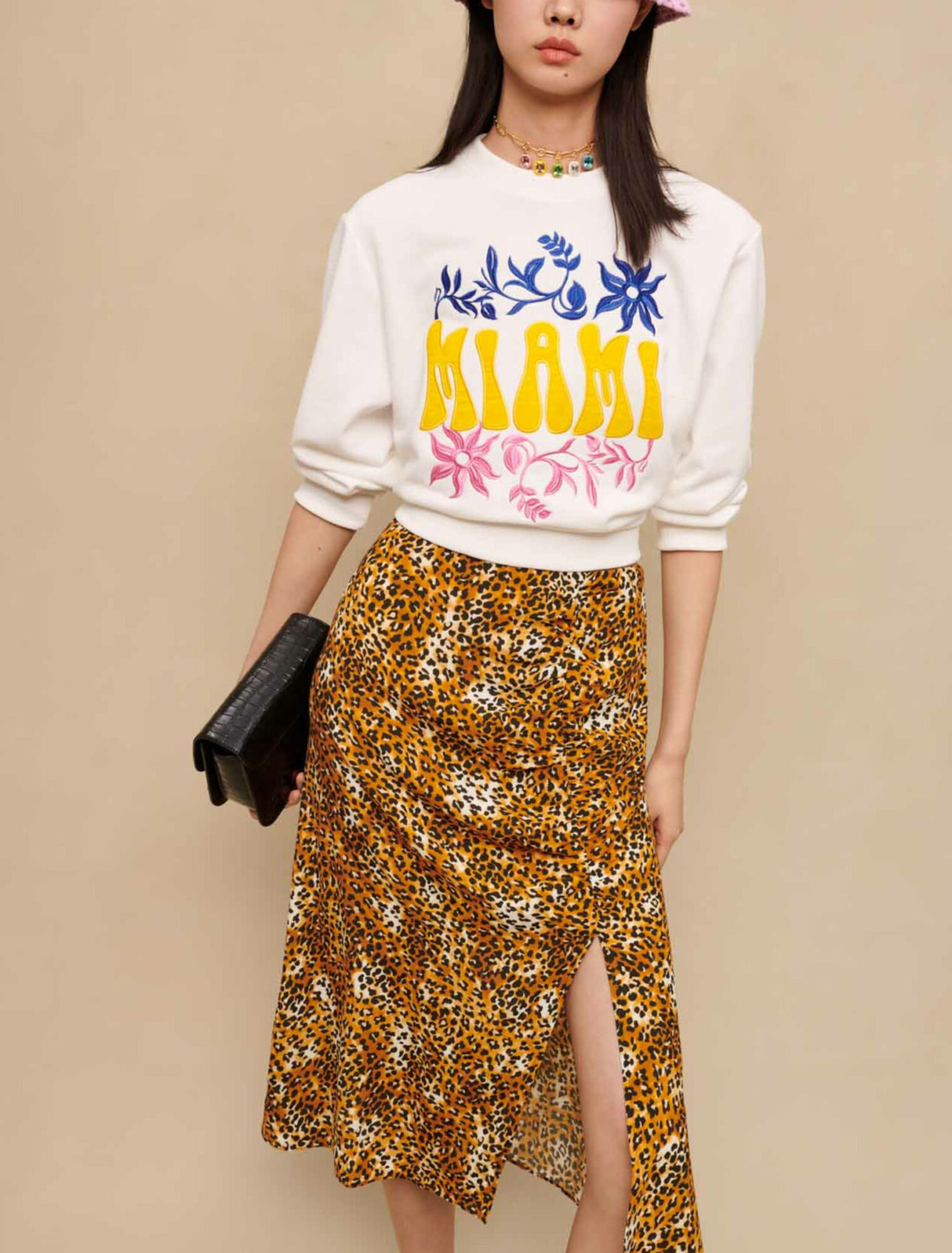 Gonna midi con stampa leopardo