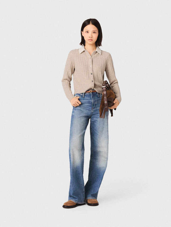 Cardigan con col perlato rimovibile