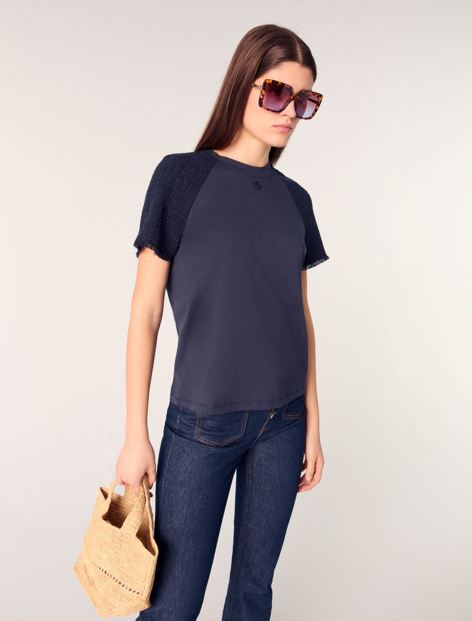 T-shirt con maniche in tweed