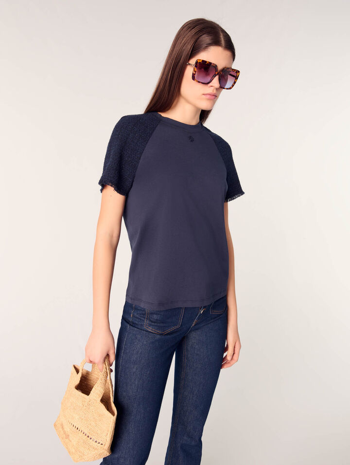 T-shirt con maniche in tweed