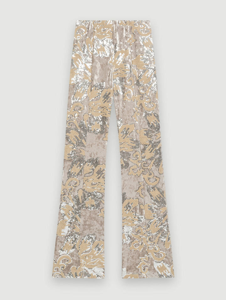 Pantaloni in velluto ricamato