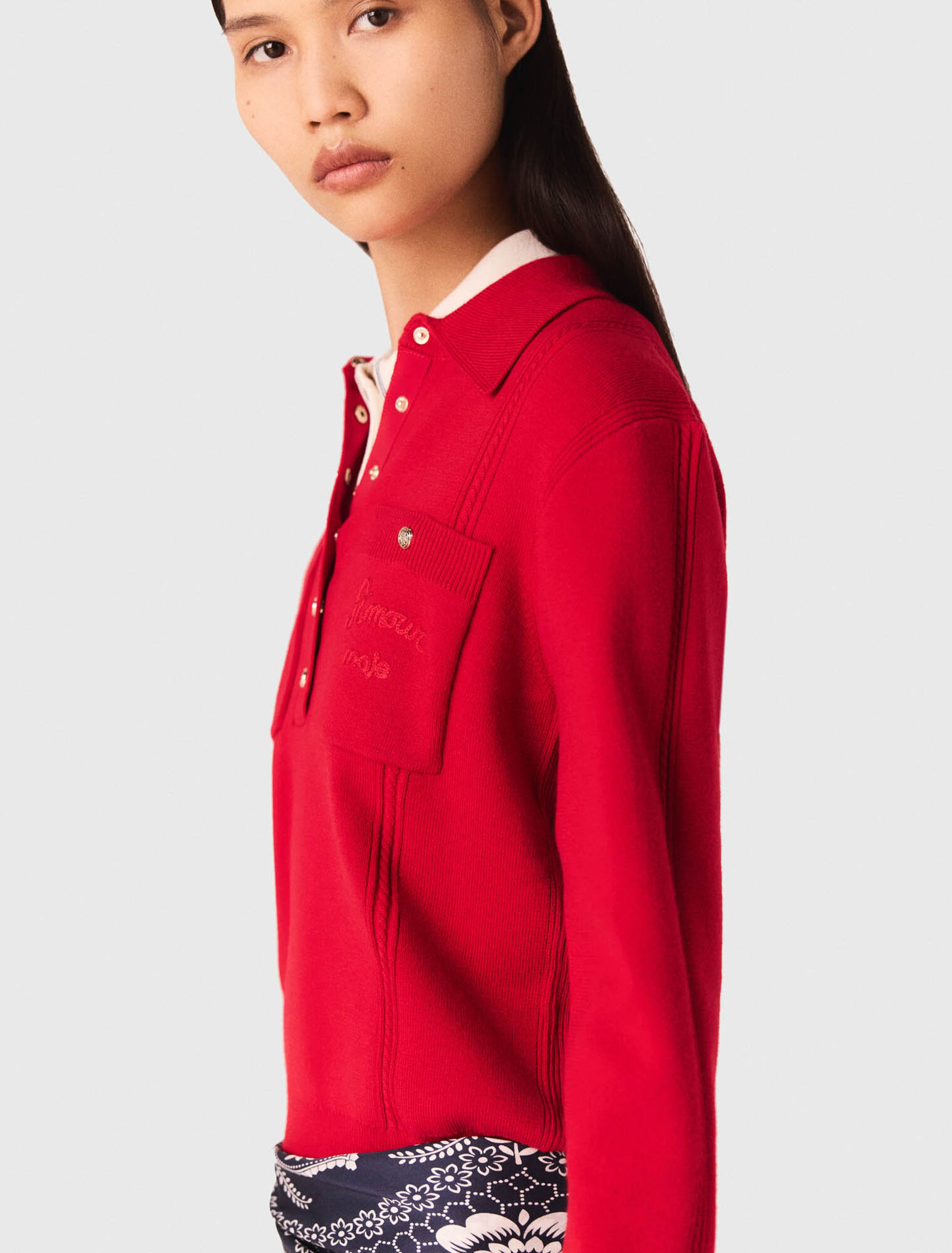 Maglione con colletto polo ricamato