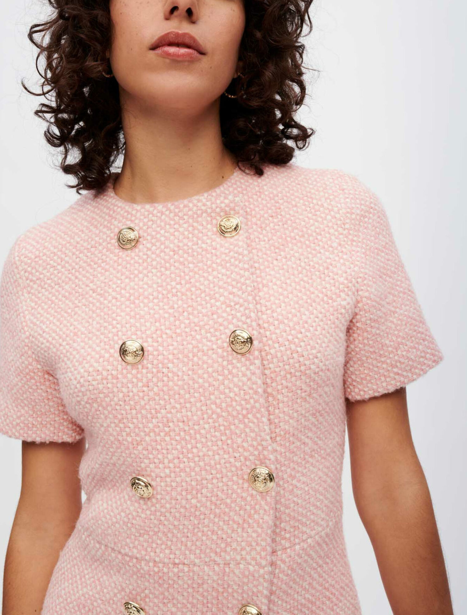 Abito in tweed screziato rosa ed ecrù