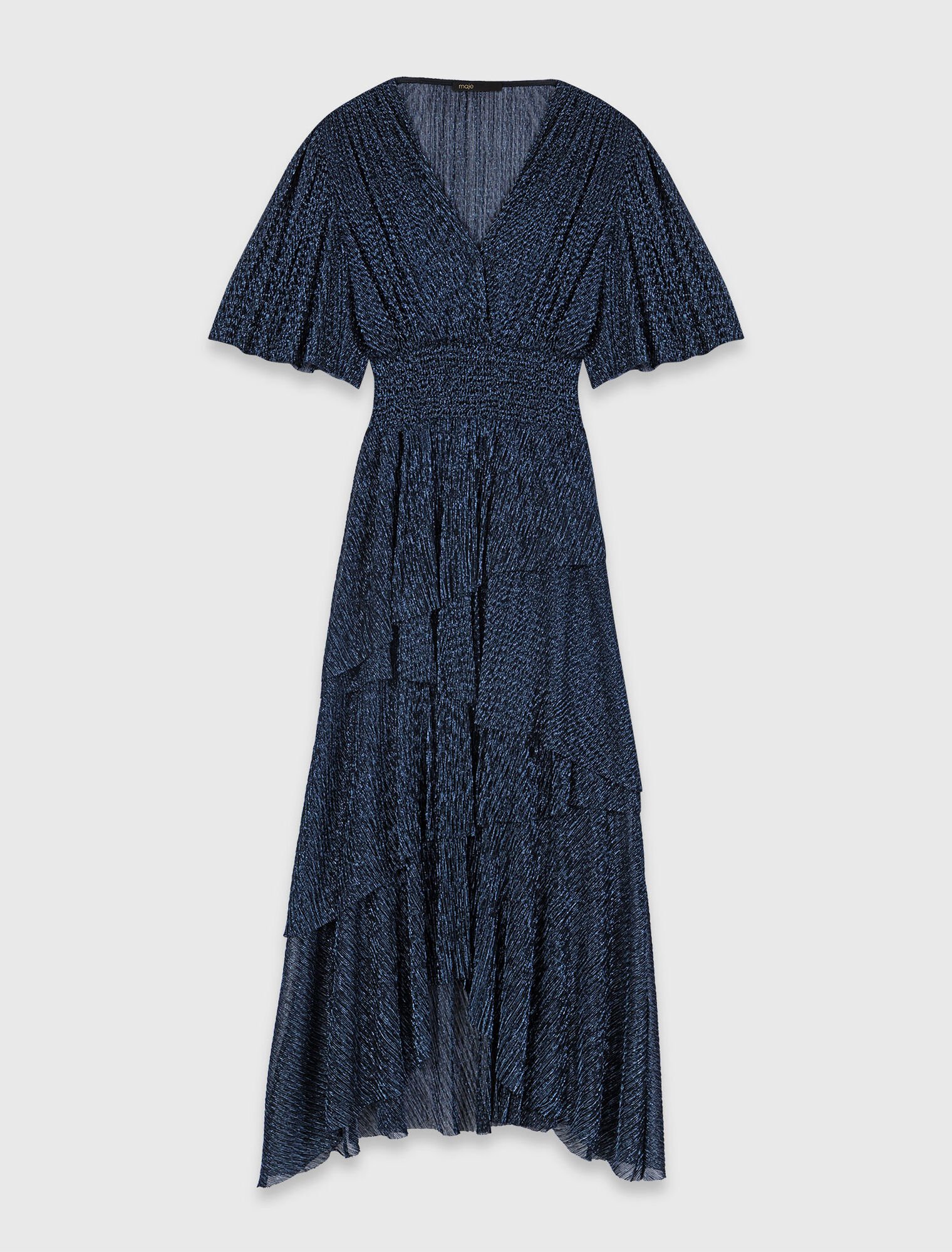 Abito midi metallizzato con balze