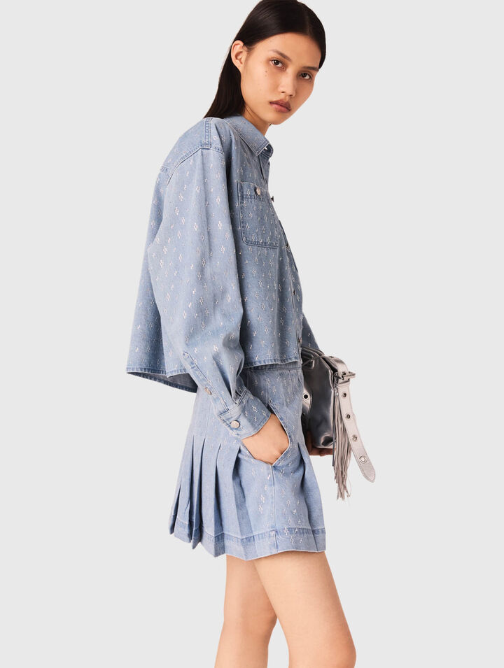 Camicia corta in jeans glitterata