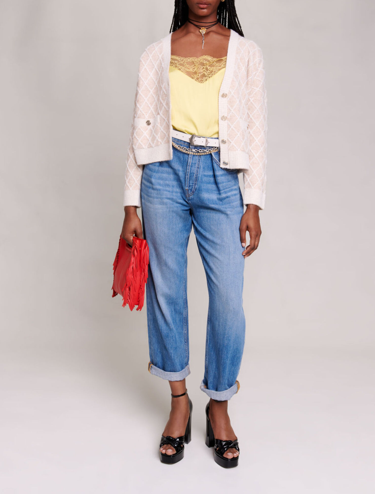 Cardigan in maglia a scacchi