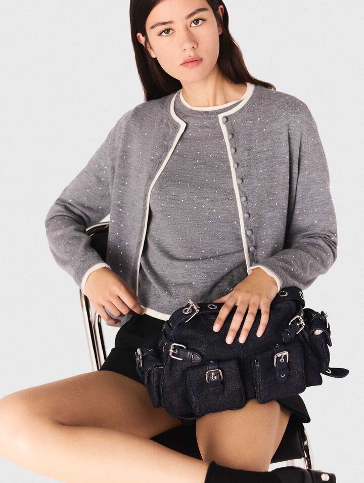 Cardigan 100% lana con strass