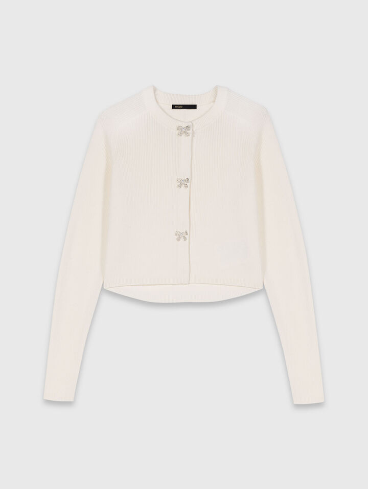 Cardigan bottoni-gioiello a fiocco