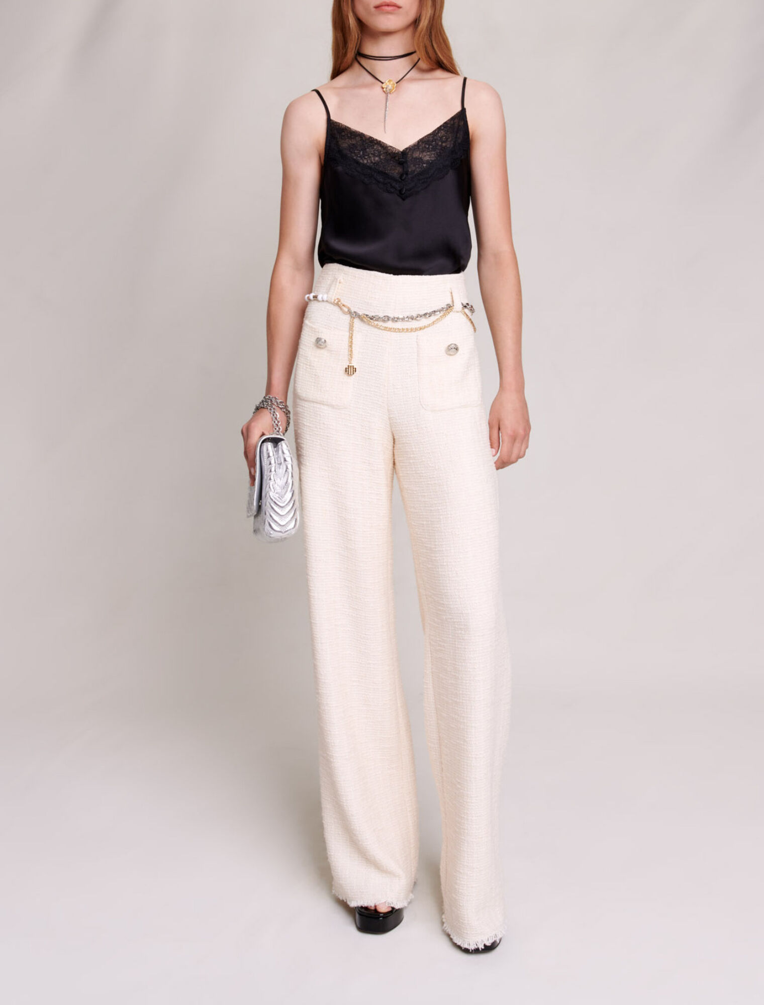 Pantaloni larghi in tweed