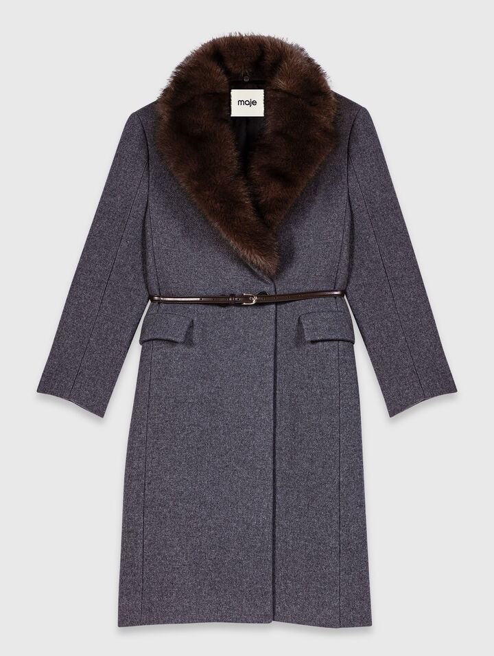 Cappotto lungo collo ecopelliccia