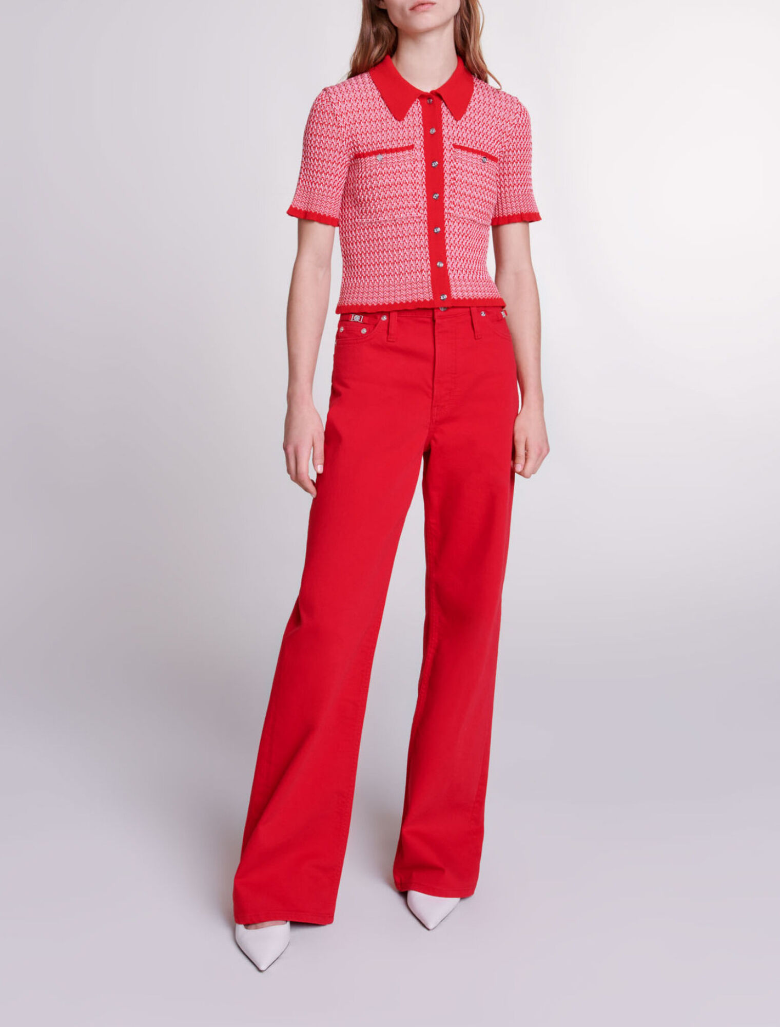 Polo corta con fantasia spigata